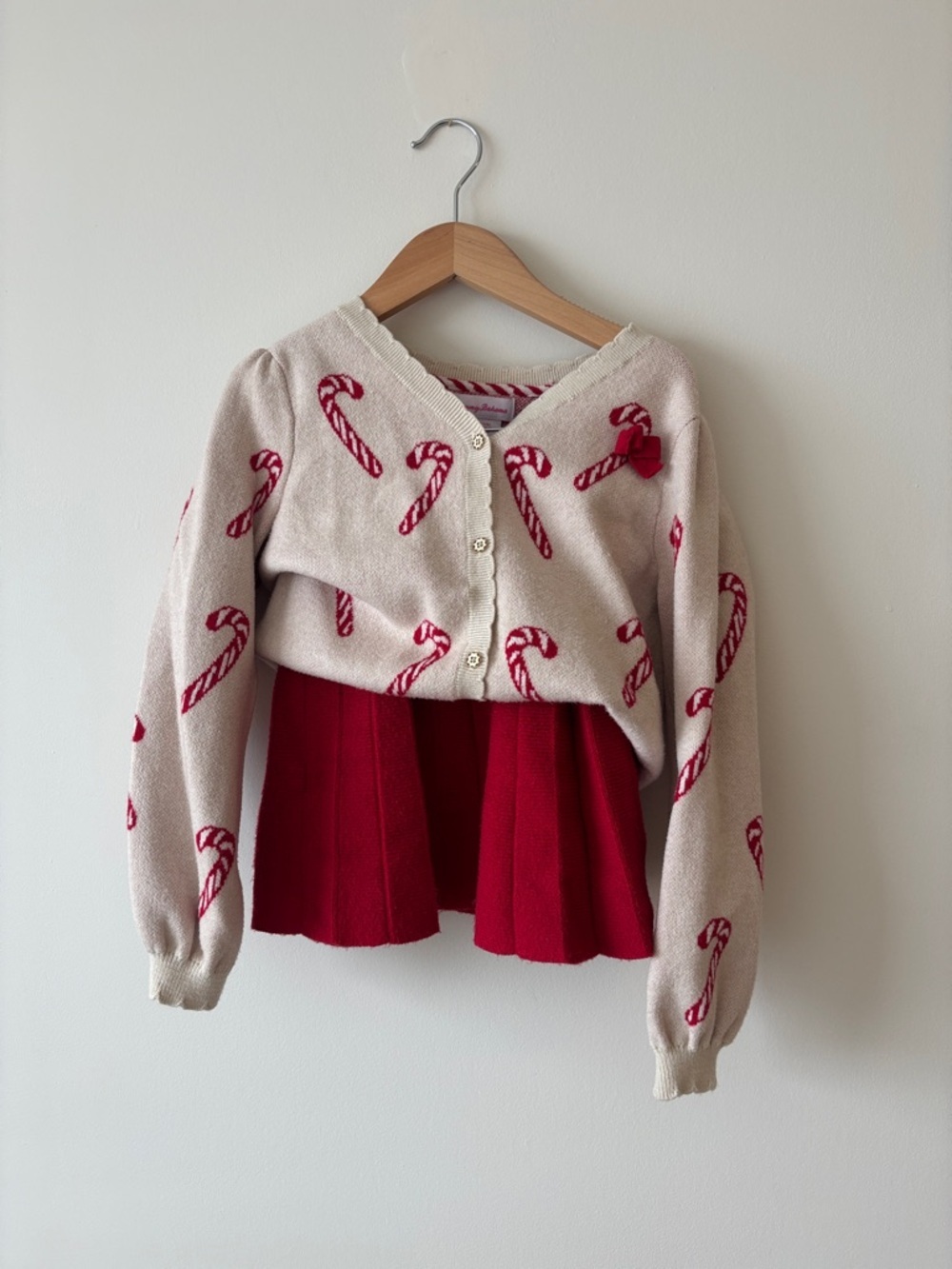 Tommy Bahama Cream and Red Candy Cane Cardigan and matching red skirt